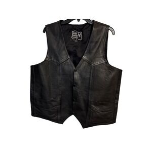 Bikers Leather Harley Davidson Eagle Patch Black Leather Vest Mens Size 46‎